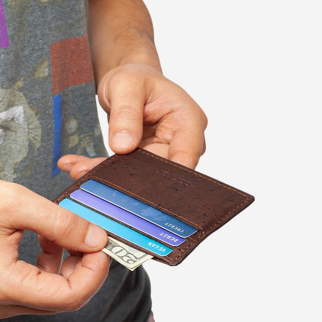 Corkor Etui na karty, portmonetka, minimalistyczny uchwyt na dowód osobisty, z blokadą RFID, dla mężczyzn i kobiet, brązowy, S
