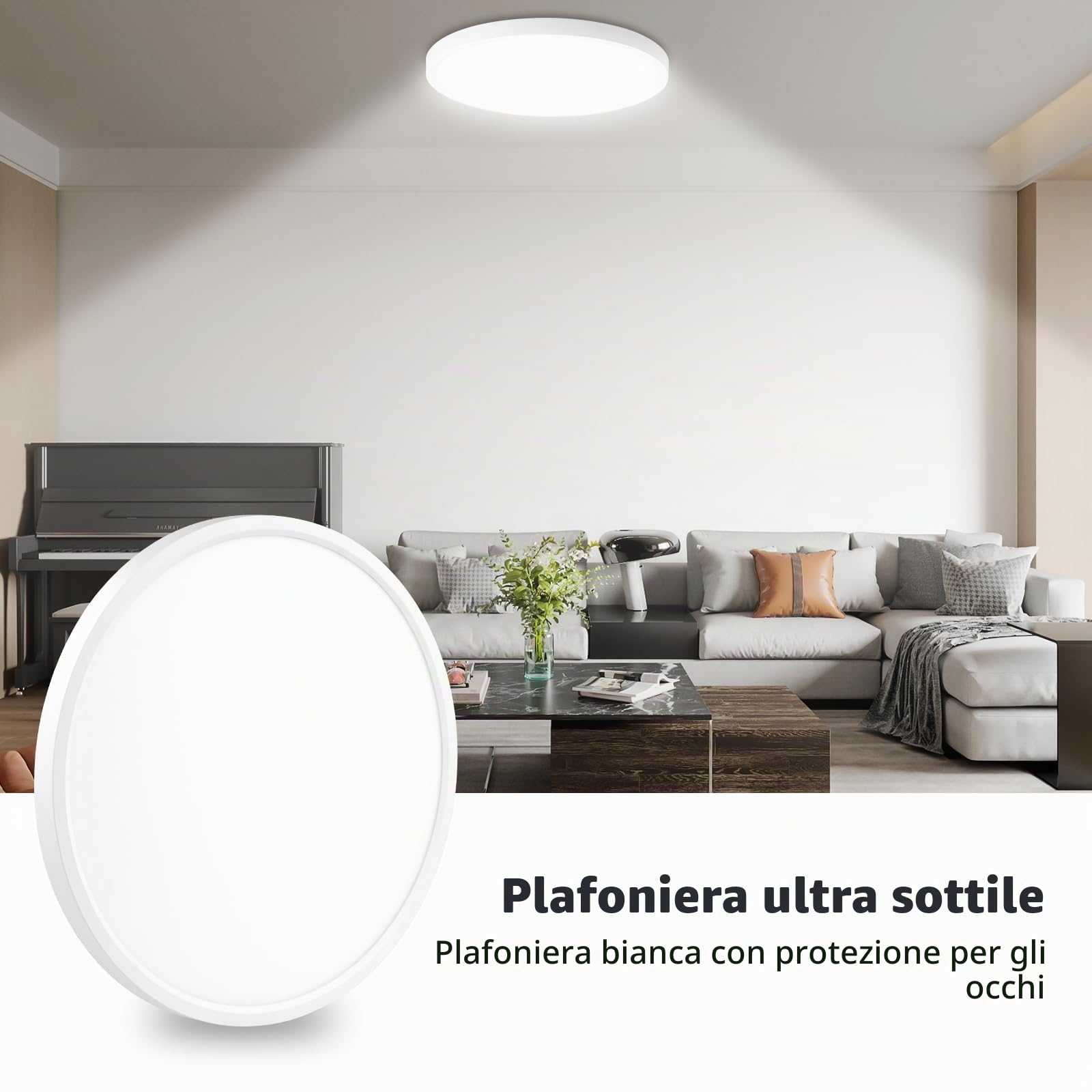 Plafoniera LED Soffitto, Lampada da Soffitto Rotonda Piatta 60W - 6500K 6000LM Lampada da Bagno IP44 Impermeabile, Ø50CM, Plafoniera a LED Bianca per Cucina, Cantina, Camera da Letto