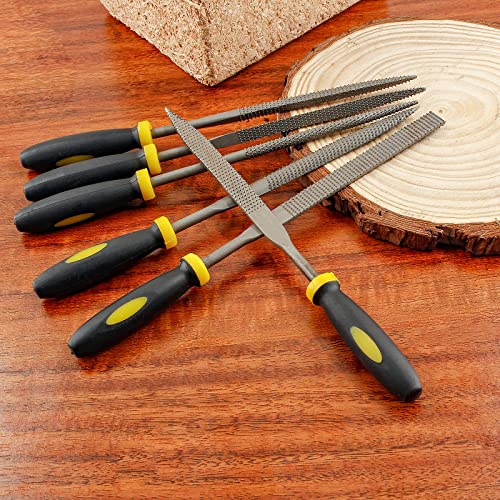Bivethoi Metal Files Set Of 6, Carbon Steel Rasp With Non-Slip Tpr Rubberized Handle For Wood, Metal, Sharpening - Flat, Square, Triangle, Cylinder, Cone, Half-Round #TOP6