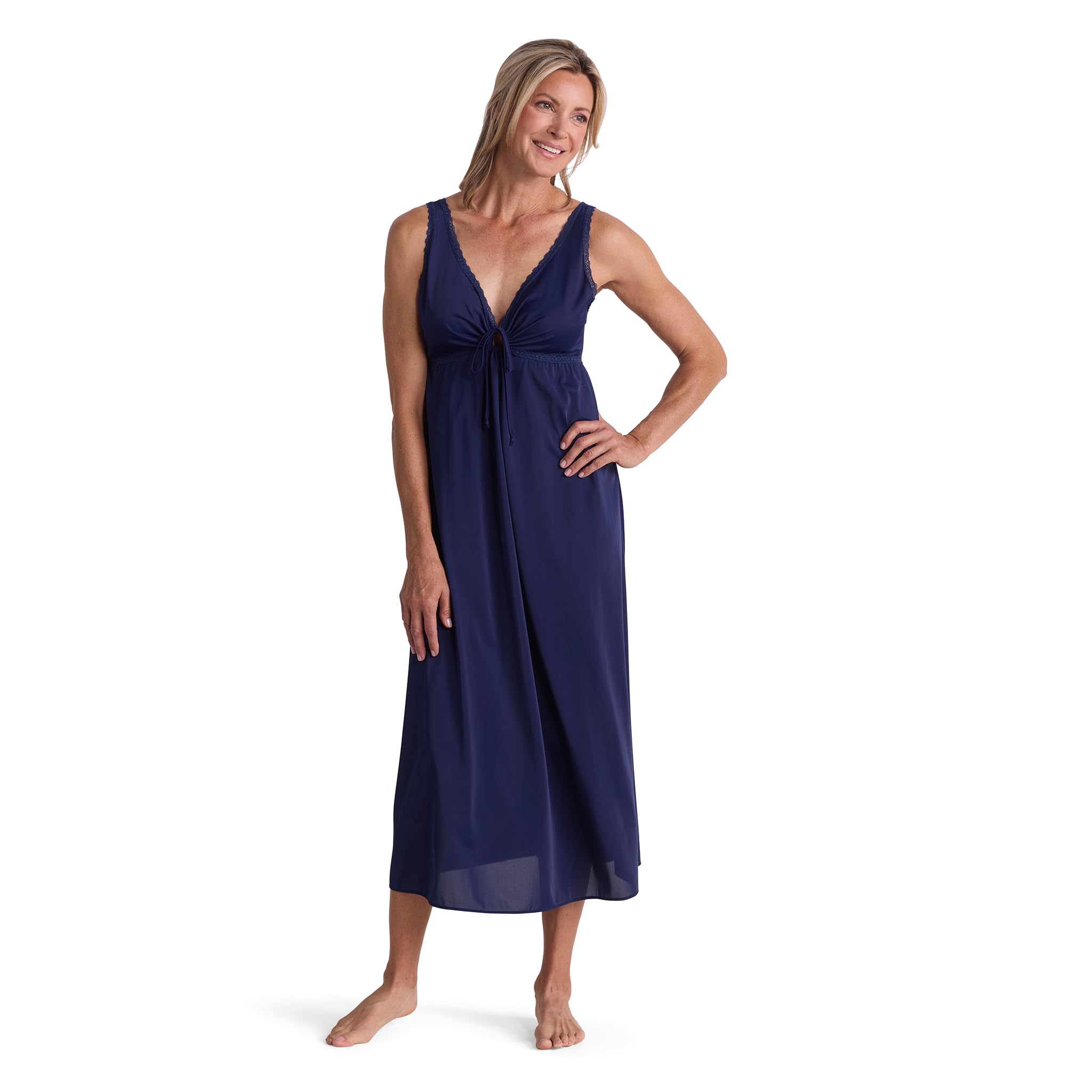 Miss Elaine Vintage Silky Knit Long Sleeveless Nightgown, with V-Neck, Sleepwear and Loungewear