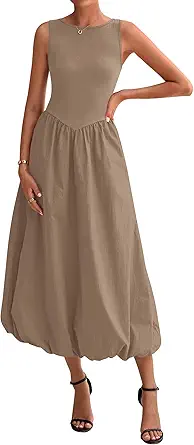 BTFBM Women's 2025 Summer Casual Sleeveless Midi Dress Patchwork Knit Tank Bubble Long Flowy Beach Maxi Sundress Pockets
