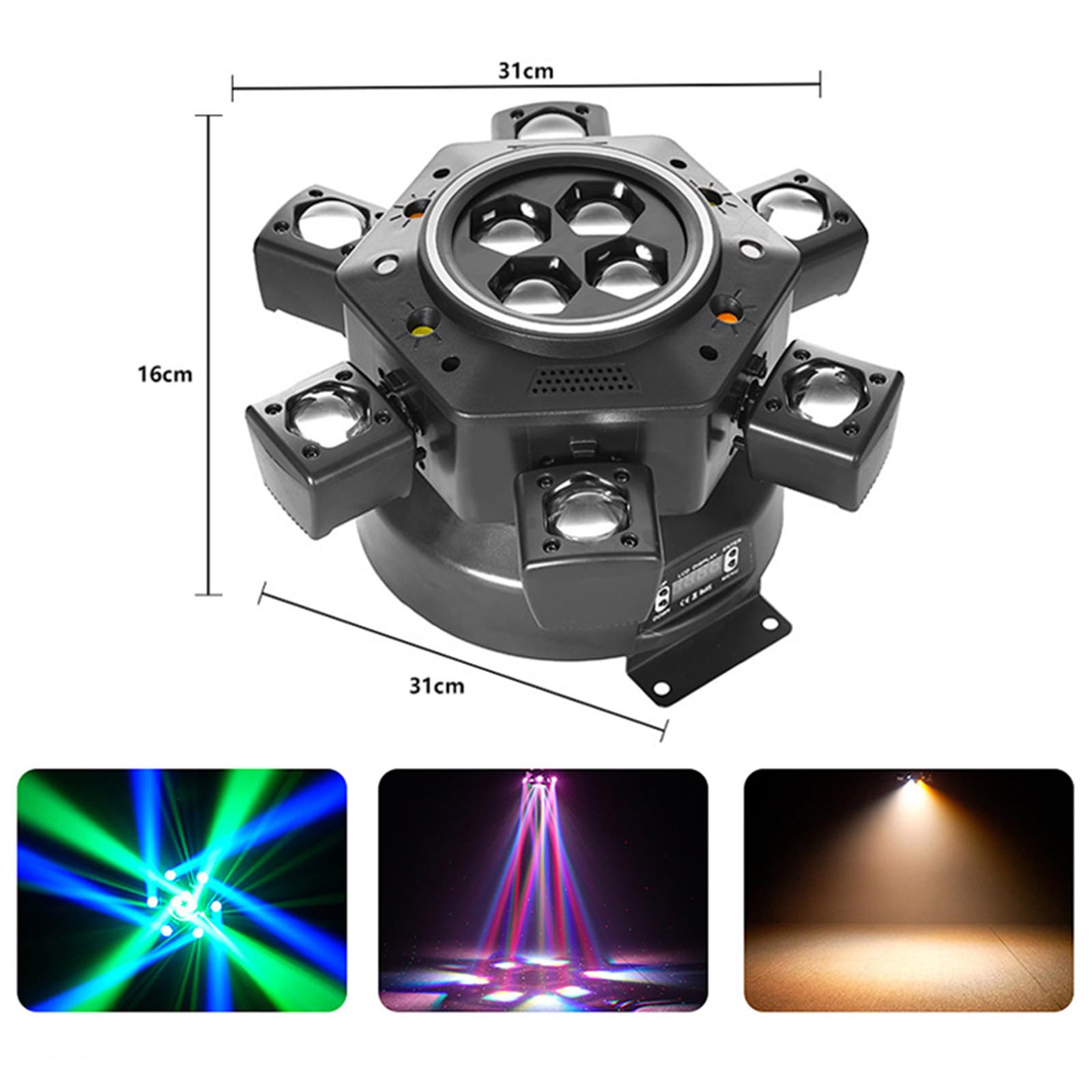 Faro a Testa Mobile a 6 Bracci, Cambio Colore Dinamico, Fascio LED Rgbw, Effetto Strobo Laser, Luce Da Palcoscenico Dmx, Effetto Rotante per Dj, Discoteche, Feste, Bar, Matrimoni, Festival Ed Eventi