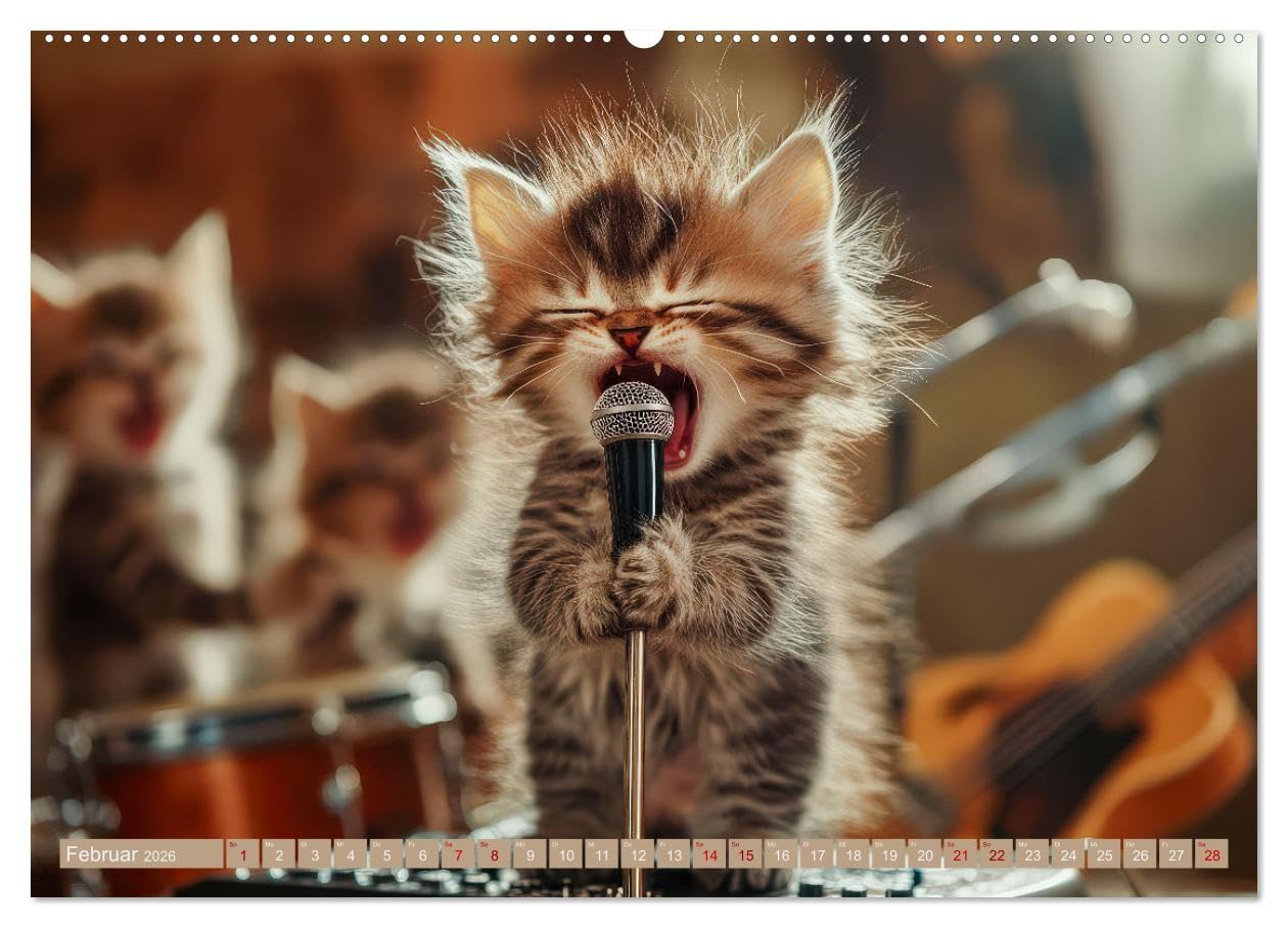 Miau-sikalische Momente (hochwertiger Premium Wandkalender 2026 DIN A2 quer), Kunstdruck in Hochglanz: Katzenkonzert: Süße Melodien kleiner Pfoten (CALVENDO Tiere)