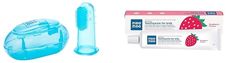 Mee Mee Fluoride-Free Toothpaste, Strawberry, 70g & Mee Mee Unique Finger Brush (Blue)
