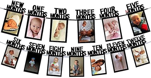 Miniatura 5 de Cartel de fotos de primer cumpleaños para niño y niña, cartel de fotos de primer cumpleaños, registro de crecimiento del bebé, imágenes de 1 a 12