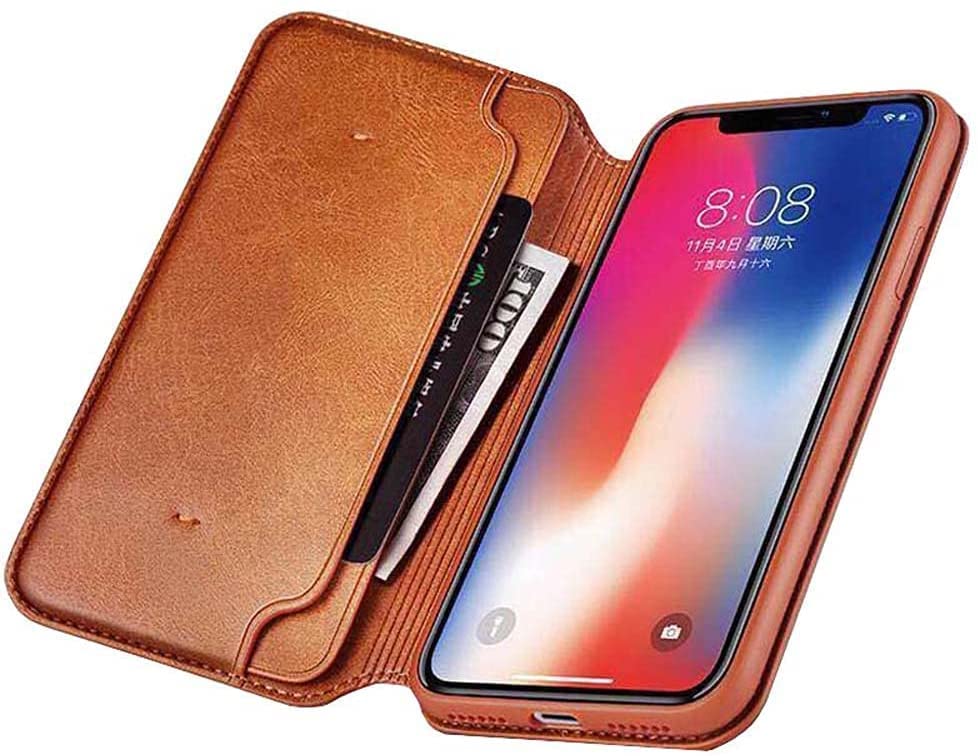 Étui portefeuille iPhone 12 Pro Max antichoc résistant aux chutes avec rabat cuir protecteur