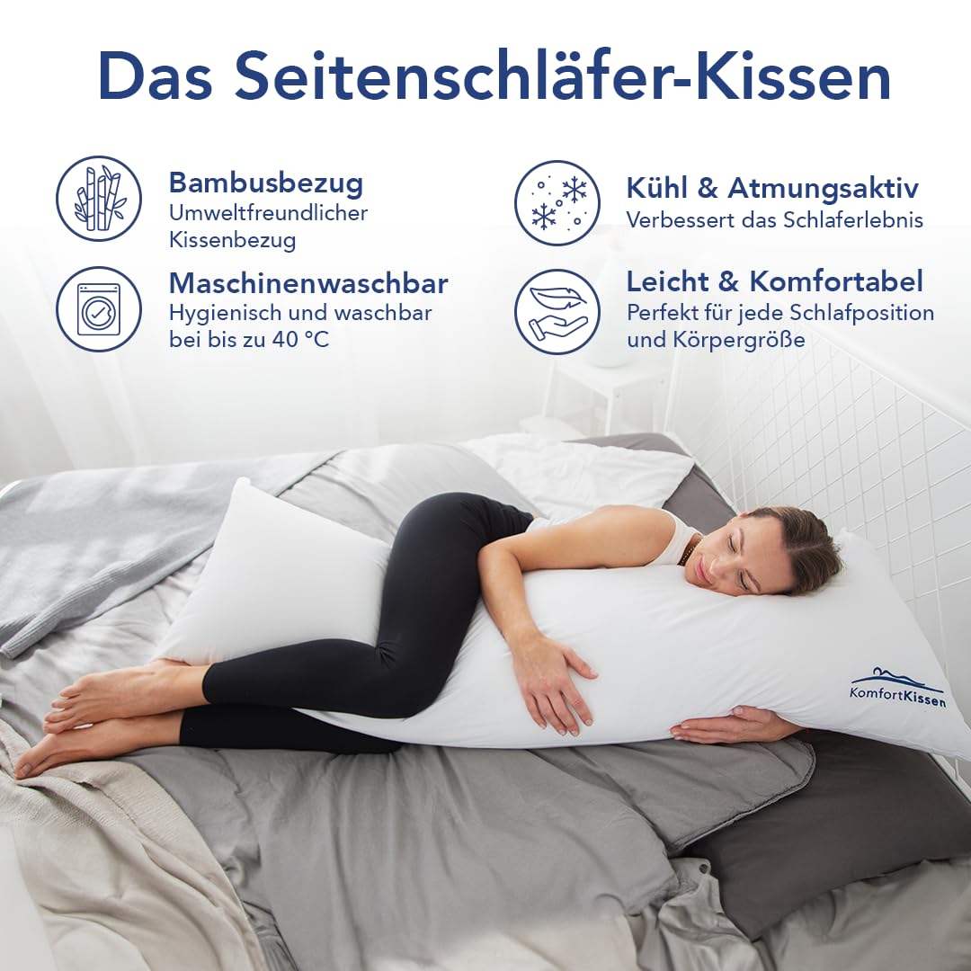MKS Seitenschläferkissen mit Baumwollbezug für Erwachsene | Körperkissen in voller Länge für Schwangerschafts- und postoperative Unterstützung(Creme)