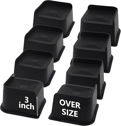 Vista 24 de Paquete de 4 elevadores de cama de 1 pulgada, elevadores de muebles de 2 pulgadas, negros, elevadores de cama resistentes para mesa, sofá, silla