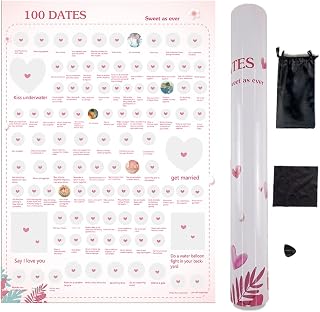 NTZS 100 Dates Scratch Off Poster - Engagement Gifts for Her, Date Night, Anniversary for Couples, Birthday Gifts for Women, Wedding Gifts（16.5" x 23.4" Pink Christmas Festival Gift