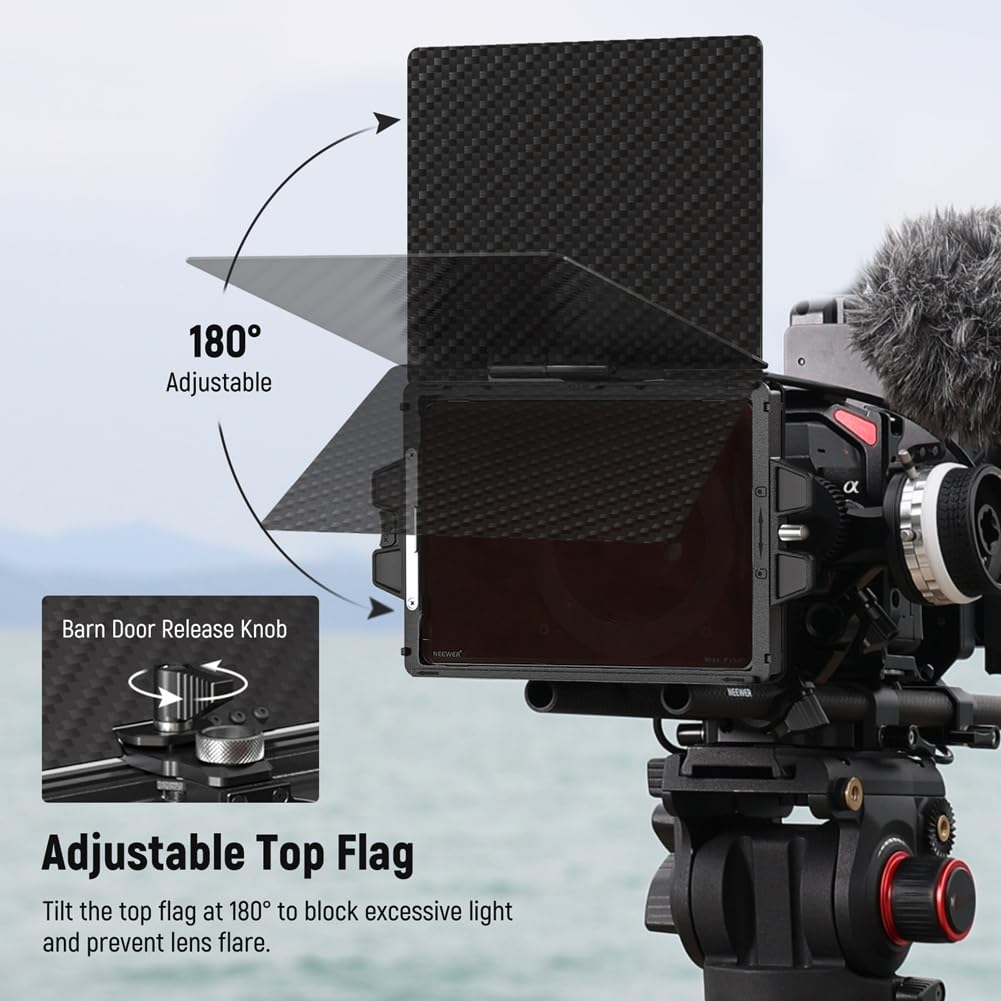 Matte Box con Bandeja para Filtros de 4 Pulgadas X 5,65 Pulgadas, Bandera de Fibra de Carbono para Cámara DSLR Sin Espejo con Lente de 67/72/77/82 mm