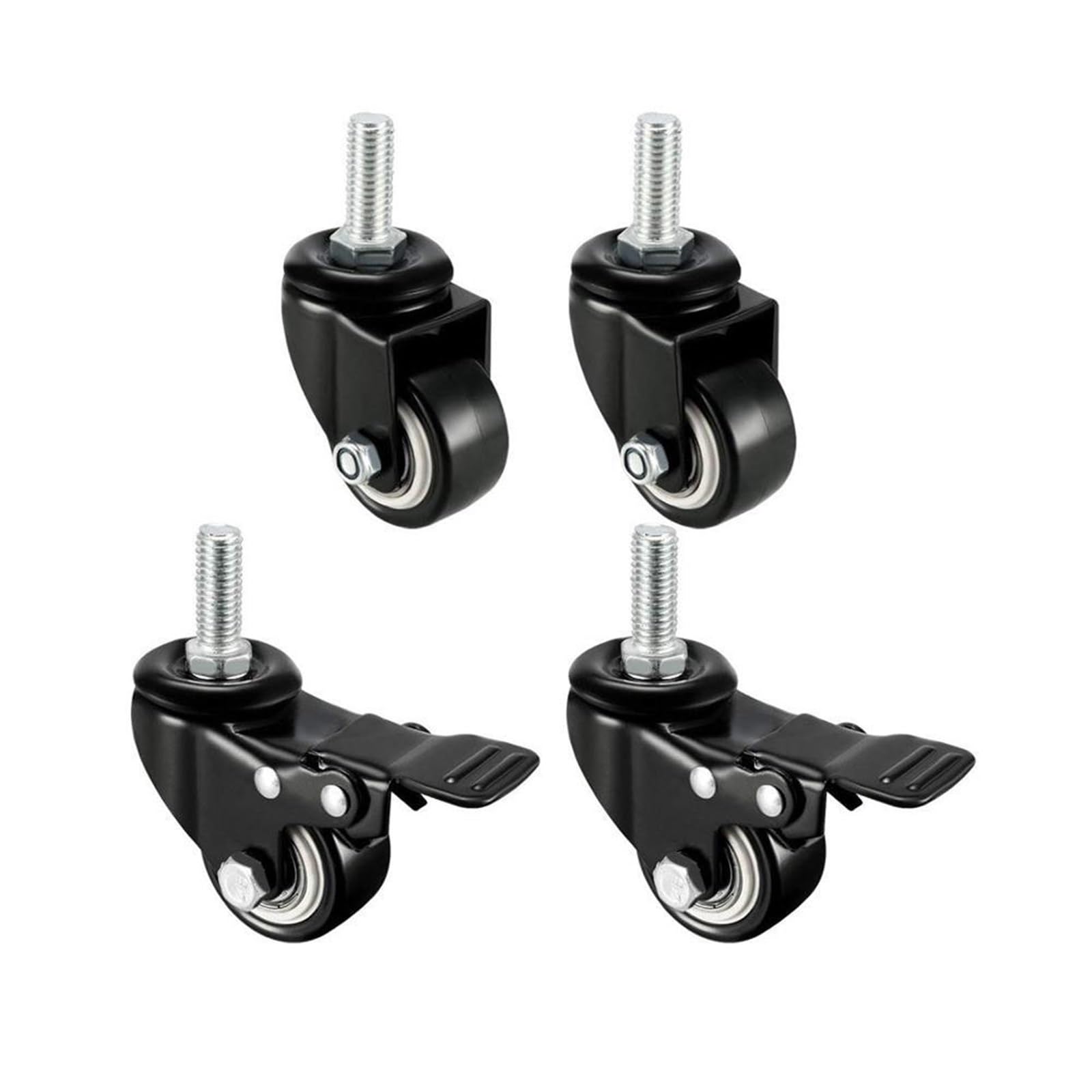 GYRAZXS 4 Pack Heavy Duty Swivel Caster Wheels - 1.5 & 2 Inch Threaded Stem Durable Black Polyurethane Casters for Furniture Carts Workbenches & Mobility Solutions