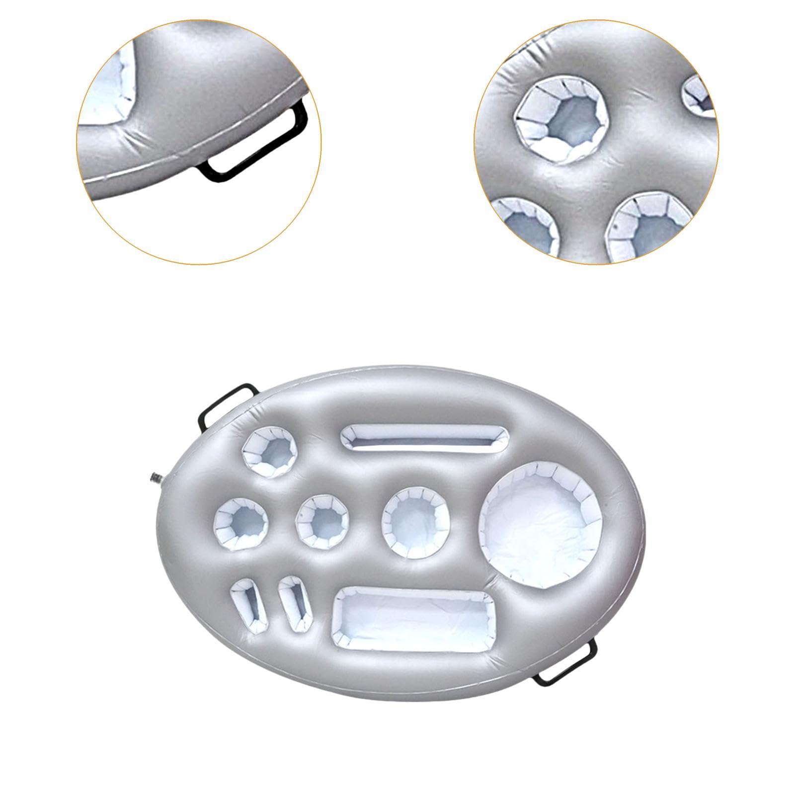 Almencla Porte-Boissons Flottant Gonflable, Plateau Buffet, Refroidisseur de Boissons en PVC, Porte-collations pour Bouteilles, Gobelets et Fruits, Idéal pour, Argent