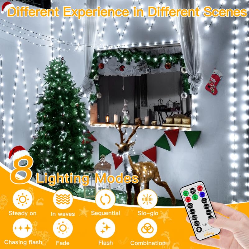 Image of Ollny Christmas Lights 1000 LED 330 FT, IP67 Waterproof Plug in Christmas Tree Lights with Remote, 8 Modes, 3 Timers, Dimmable, House Xmas Indoor Decorations Outdoor String Lights (Cool White)