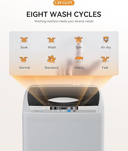 Miniatura 3 de Lavadora portátil de 1.59 pies cúbicos, lavadora portátil de capacidad de 11 libras con 8 ciclos de lavado, 8 niveles de agua, bomba de drenaje,