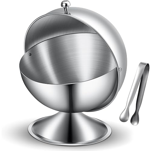 Patelai Sugar Bowl with Roll Top Stainless Steel Spherical Candies Bowl and 4.3 Inch Sugar Tong Stainless Sugar Clip for Household Kitchen Coffee Bar Beverage Serving