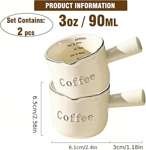 Miniatura 4 de Tazas de café expreso, taza medidora de cerámica, tazas de espresso de 3.0 fl oz con asa, taza de café espresso con boca en forma de V, jarra para