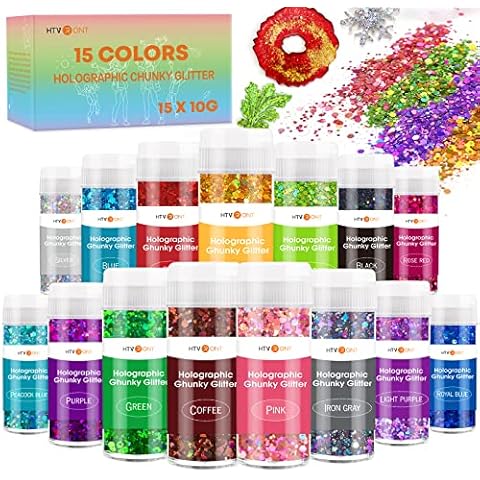HTVRONT Holographic Chunky Glitter for Resin - 15 Colors Cover