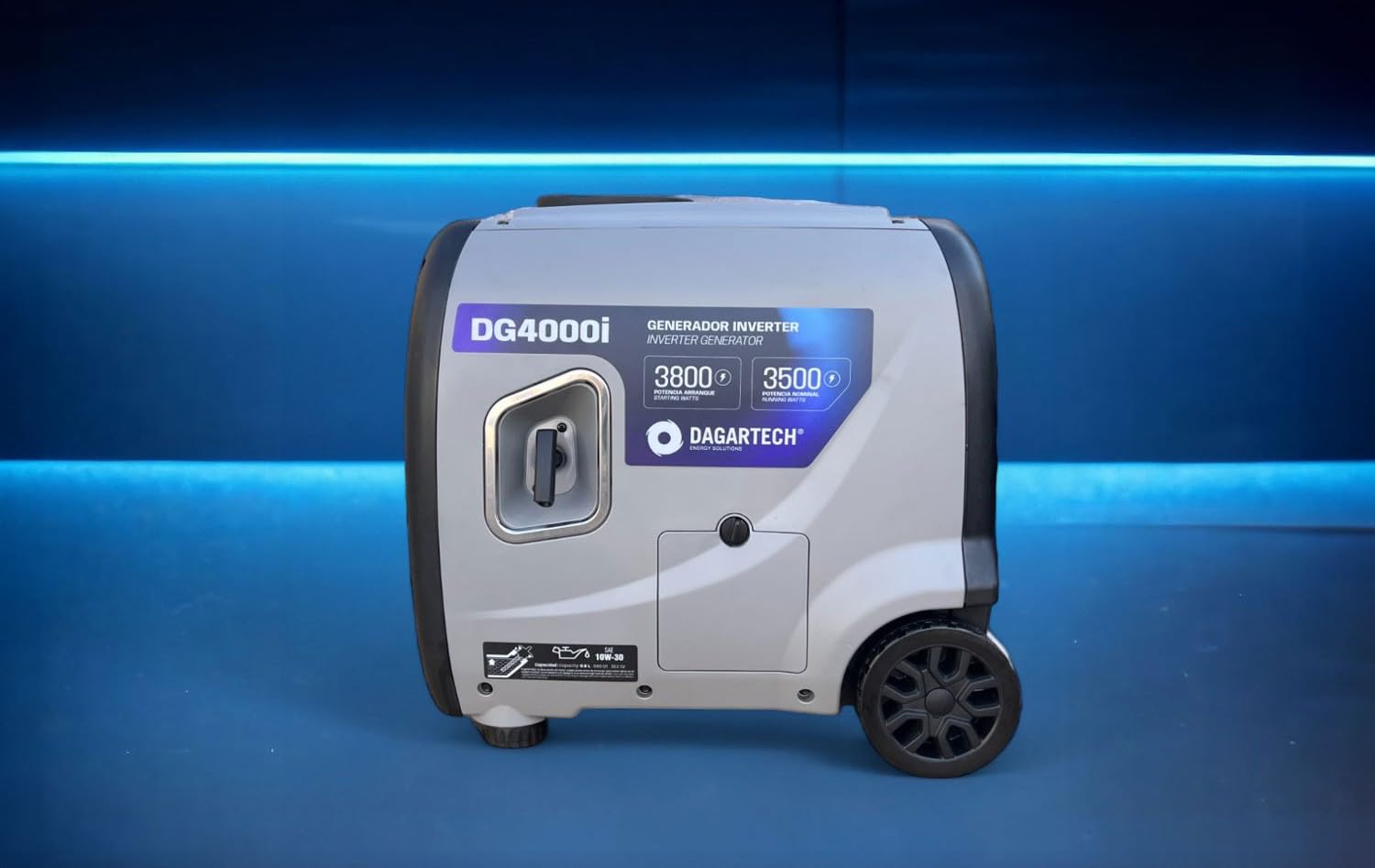 DAGARTECH - Generador Inverter DG4000i a Gasolina 230V 3,5 kW Continuos 3,8 kW Máx con Arranque Eléctrico, Bajo Consumo, PowerPulse y Kit Transporte