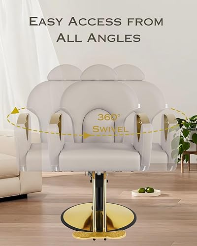 Vista 5 de Silla reclinable para estilista, silla de peluquería multifunción con bomba hidráulica giratoria de 360°, para champú de belleza, spa, tatuaje, Gris