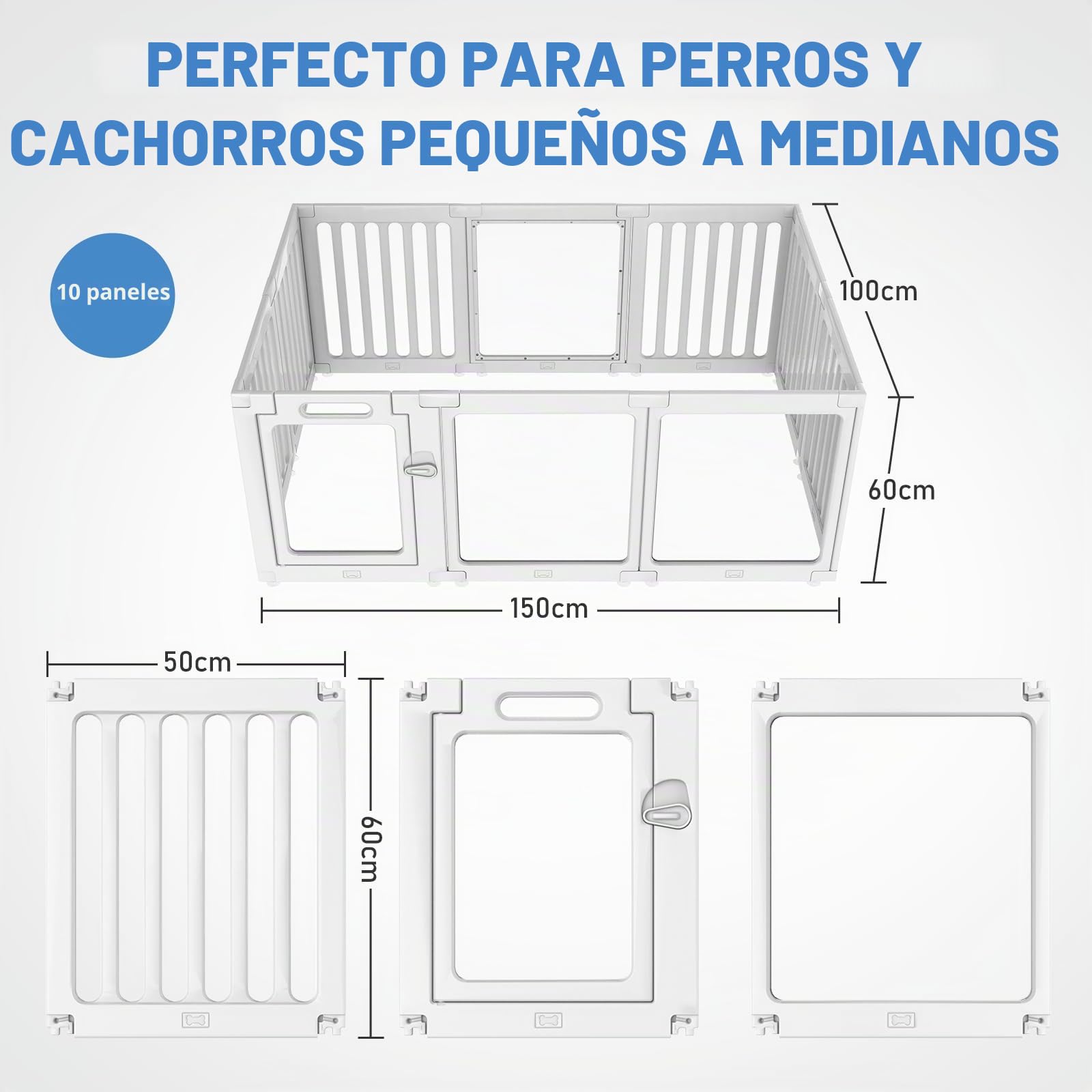 Parque para Perros en Acrílico Transparente, H60cm, Plegable con Ventosas, Fácil de Montar y Limpiar, 10 Paneles