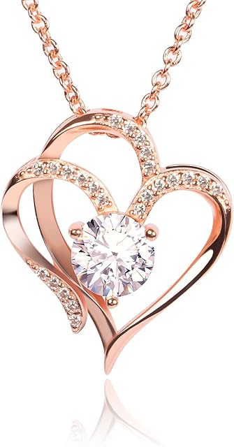 Kaket Zirconia Heart Pendant Necklace for women, Pendant Necklace Double Love Heart, Heart Necklaces for Women Gifts Girlfriend Wife Mum Her