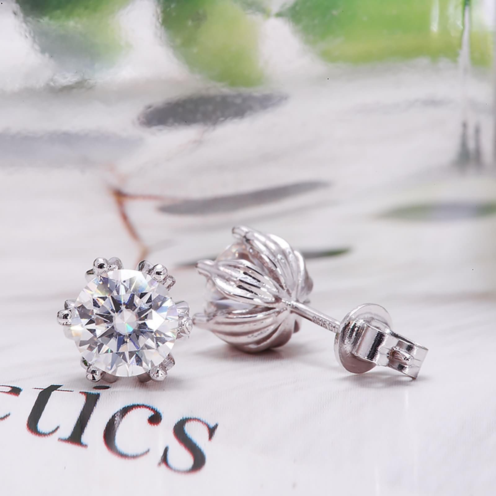 9K / 14K / 18K Weißgold Ohrringe Damen, Blume mit Moissanit 1 Karat, Schmuck Ohrringe Frauen Silber