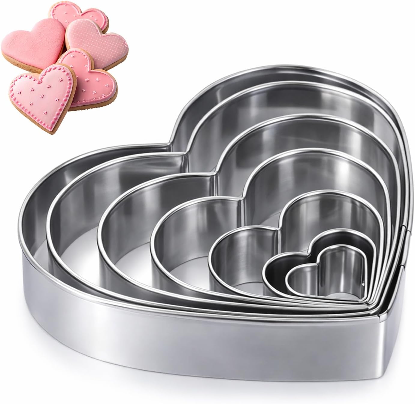 7 Pack Fondant Pastry Biscuit Molds Heart Cookie Cutter Set Stainless Steel Heart Shaped Cookie Cutters for Baking Fondant Craft Clay Valentine's Day Gift