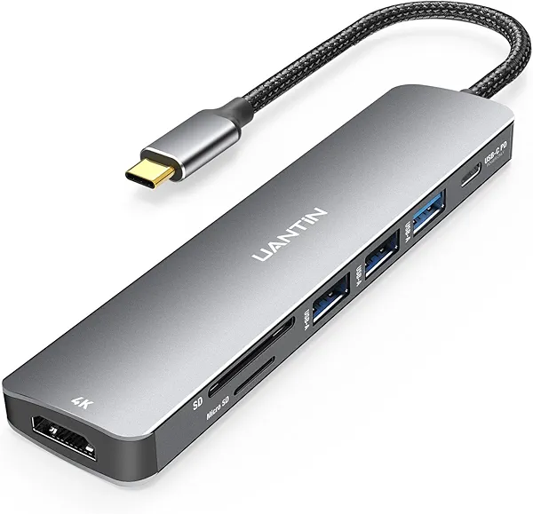 UANTIN USB C Hub 7 in 1 Multiport Adapter with 4K HDMI Dongle, 100W PD, SD/TF Card Reader, 3 USB-A, USBC Docking Station for MacBook Mac Pro/Air, Dell, HP, ASUS, Acer and Other Type C Laptops