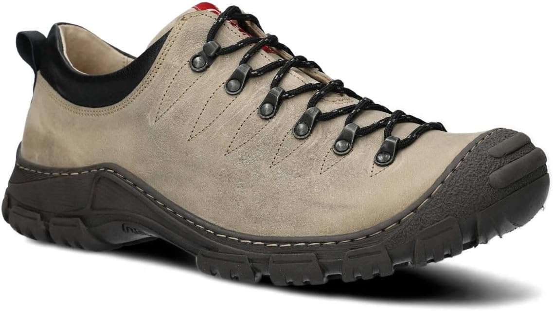 NAGABA - Heren wandelschoenen - Trekkingschoenen - Heren outdoorschoenen van echt leer, met veters - Wandelschoenen, leren schoenen met dikke, antislipzool - Model 444 - Donkerblauw - 44