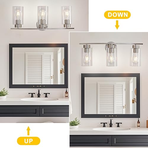 Miniatura 6 de Lámpara de baño de níquel cepillado de 22.4 pulgadas, lámpara de tocador moderna de 3 luces sobre espejo, apliques de pared de baño para espejo,