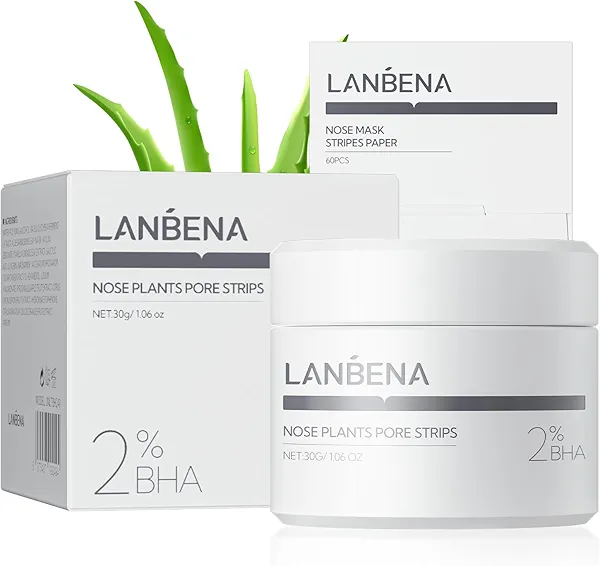 LANBENA 2.0 Blackhead Remover, Nose Plants Pore Strips Deep Cleansing Peel off Mask with Salicylic Acid, Amazonian White Clay, 60Pcs Nose Strips Black Heads Remover from Face