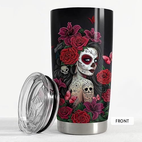 Miniatura 3 de SANDJEST Vaso de calavera de azúcar y especias, vasos de 20 onzas con tapa, regalo para mujeres, niñas, amigas, Navidad, cumpleaños