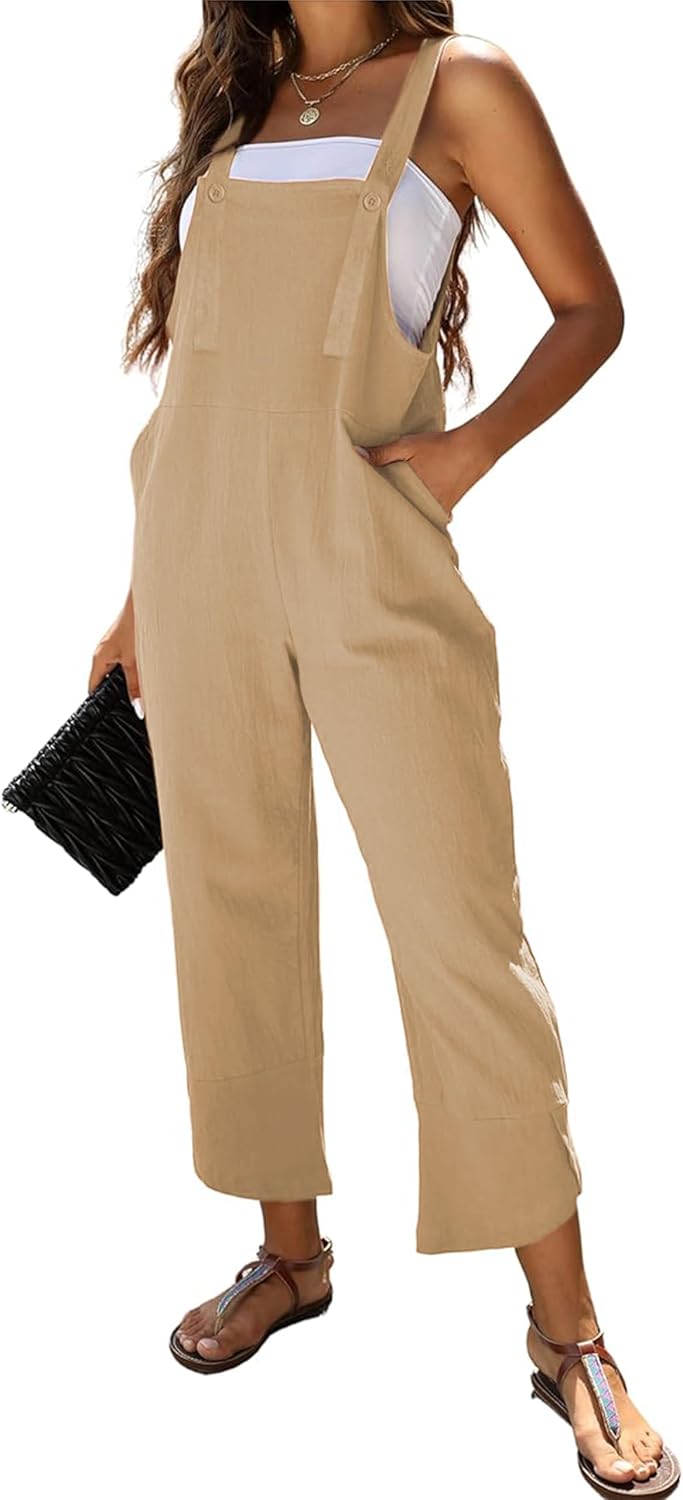 Omoone Women Sleeveless Straps Baggy Jumpsuit Overalls Casual Summer Bib Rompers Pockets