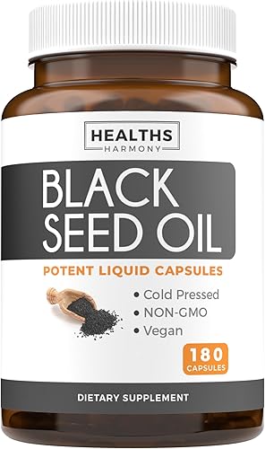 Aceite de semilla negra 180 cápsulas de cápsulas blandas (sin OMG y vegano) Premium prensado en frío Nigella Sativa que produce aceite de semilla