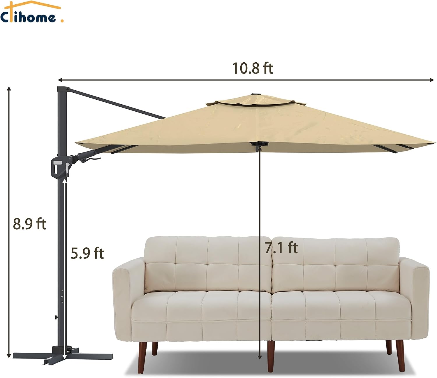 Clihome 11ft Cantilever Patio Umbrella with Base Included Square Umbrella Outdoor Patio Offset Patio Umbrella Large Outdoor Umbrella Pool Umbrella for Backyard Garden Deck Pool