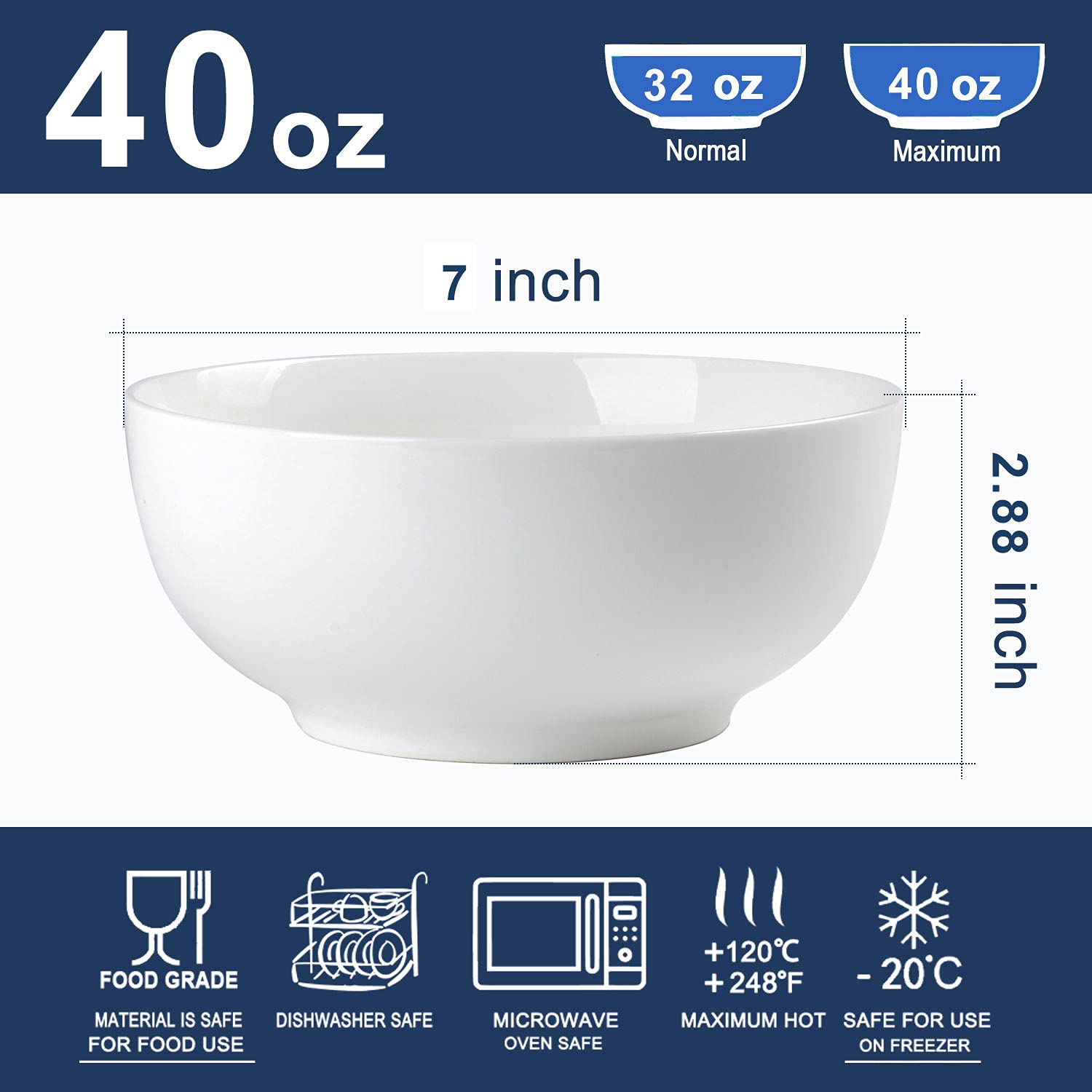 Houlu Suppenschüsseln, Müslischalen, Pho Bowls, Salatschüsseln, Off White Porzellanschüssel, 4 Stück, 17,8 cm