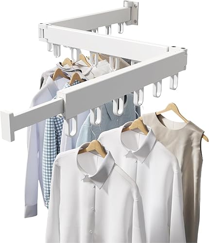 Estante de secado de ropa montado en la pared,Organización de lavandería Ahorro de espacio,Estante de secado de lavandería,Retráctil,Plegable Triple
