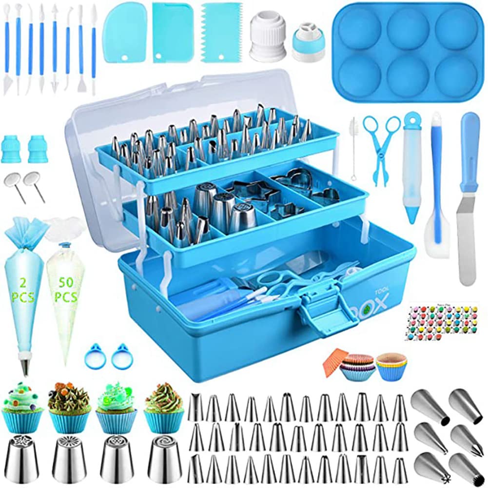 Dioche Kit Completo de Herramientas para Decoración de Pasteles con 100 Moldes para Hornear, Mangas Pasteleras y Accesorios para Decoración de Pasteles, Cupcakes y Galletas