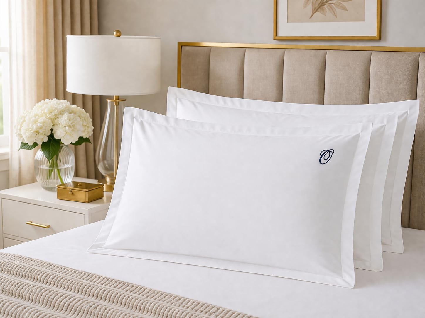 Personalised Initial Monogram Pillowcases “ 2 Pack, Navy, 100% Cotton, 300 Thread Count, Hotel Style, Soft & Breathable (O)