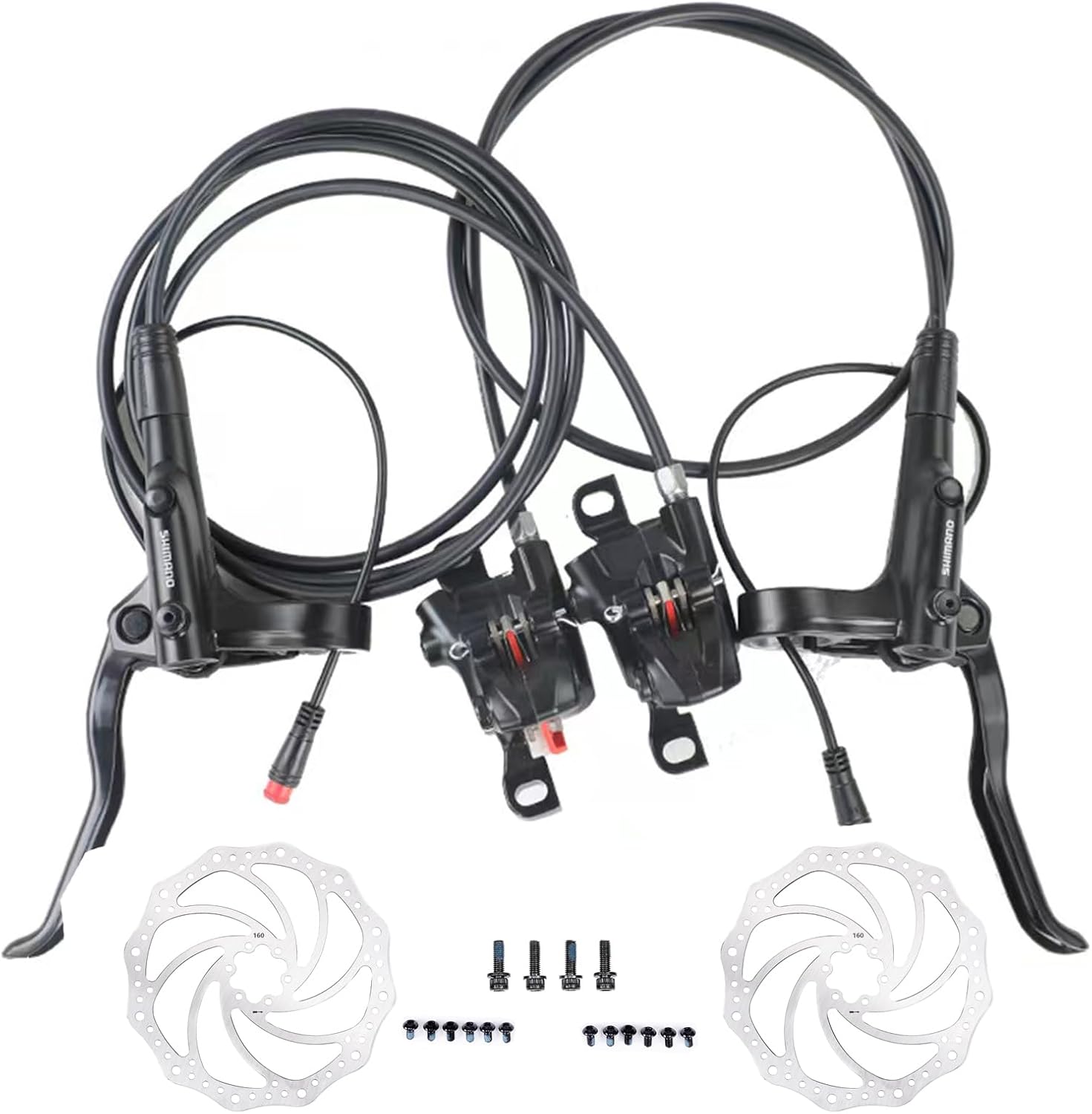 MT200 E-Bike Hydraulic Disc Brakes for Shimano with Rotors, New Upgrade 2-Pin 2-Piston Ebike Hydraulic Brakes, Pre-Bled with Mineral Oil Electric Bike Hydraulic Brakes