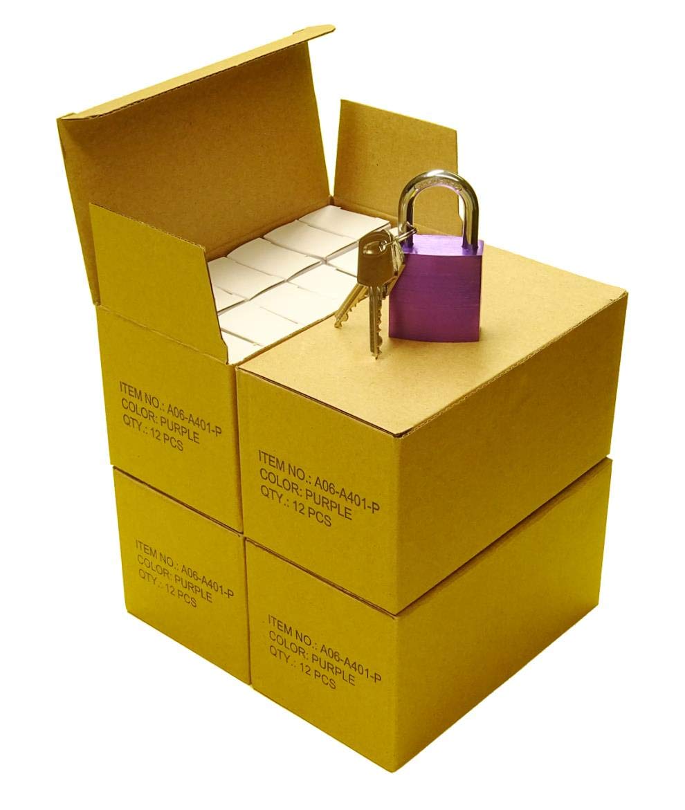 Vorhangschloss, Vorhängeschloss aus eloxiertem Aluminium mit gehärtetem Bügel und 2 Schlüsseln ab 5,99€ (48 Stück, violett)