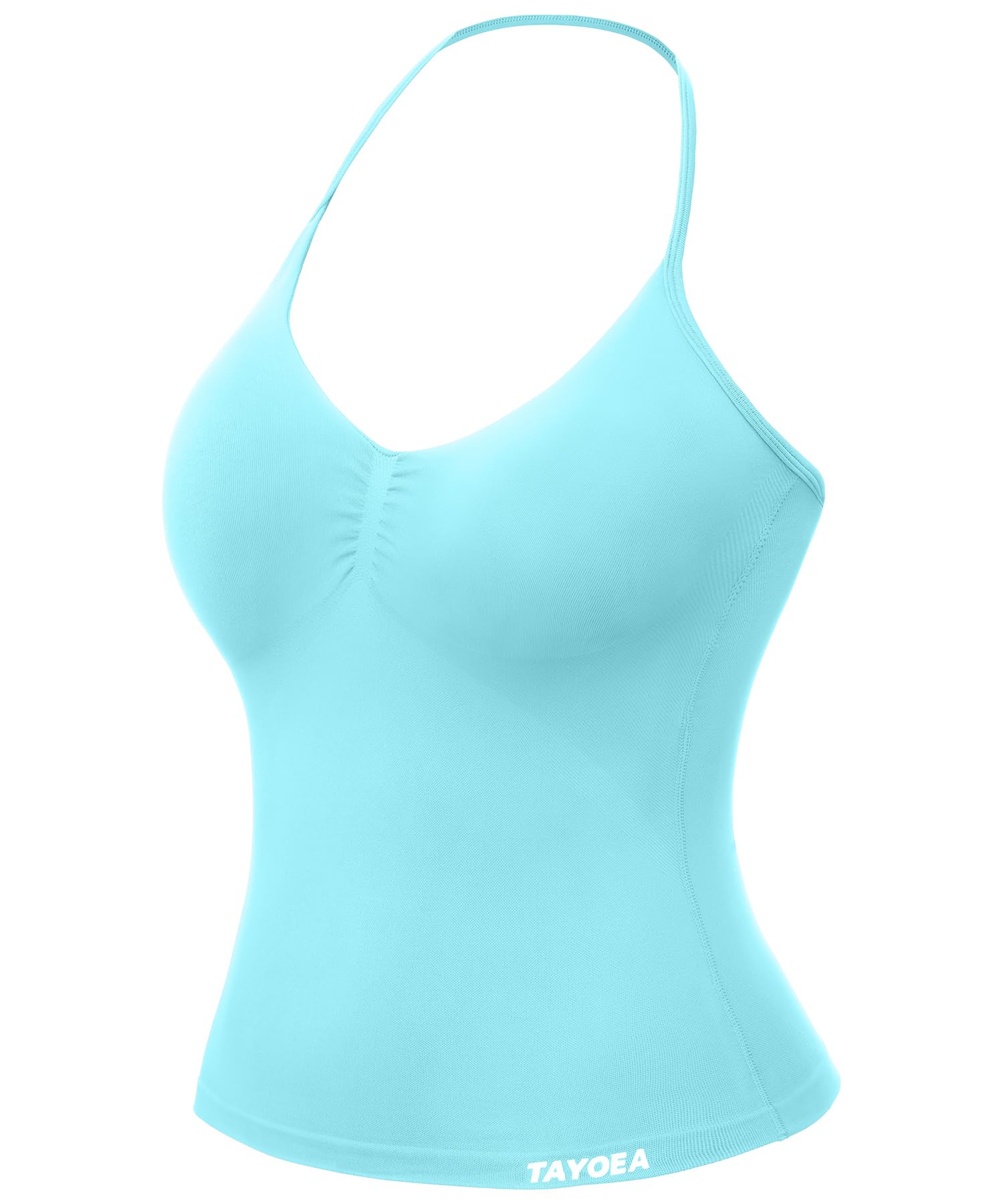 TAYOEA Tank Top Damen Bauchfreies Oberteil mit V-Ausschnitt Rückenfreies Crop Top mit Integriertem Pads Damen für Yoga Gym