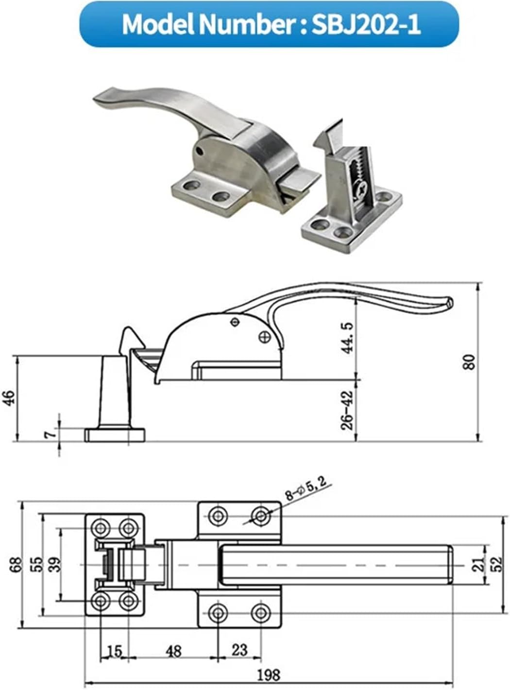 Door Handle 304 Stainless Steel Industrial Equipment High and Low Oven 1Pcs
