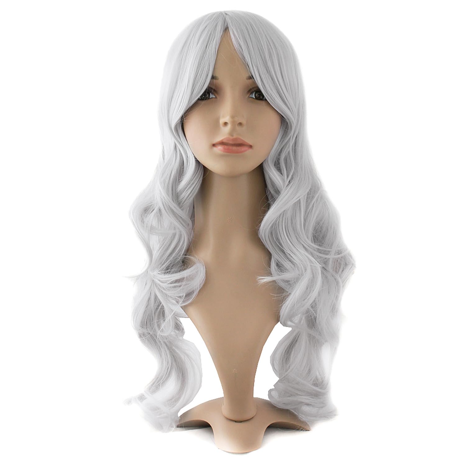 MapofBeauty Charming Synthetic Fiber Long Wavy Hair Wig Women's Party Full Wigs (Silver Grey)