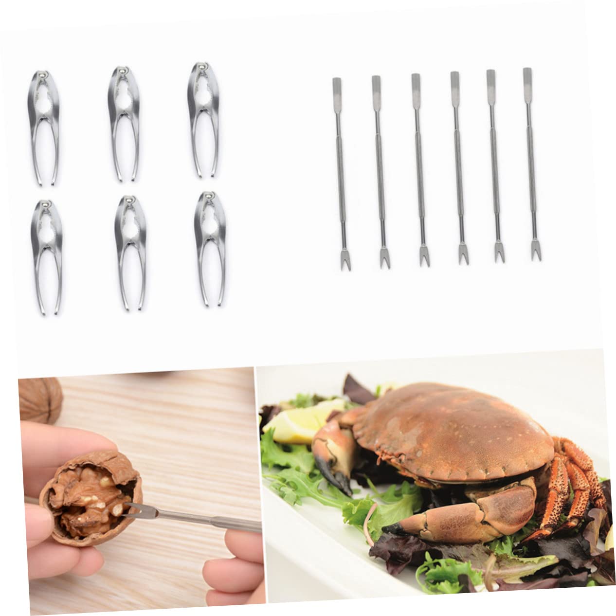 Hemobllo Set Attrezzi per Frutti di Mare 6 Pezzi Nylon Argento