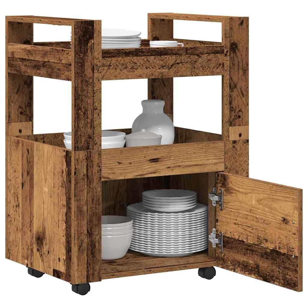 Générique Wózek kuchenny z drewna konstrukcyjnego 60x45x80 cm | Wielopoziomowe przechowywanie, przegródki półkowe, kompaktowa konstrukcja, łatwa pielęgnacja, łatwy montaż