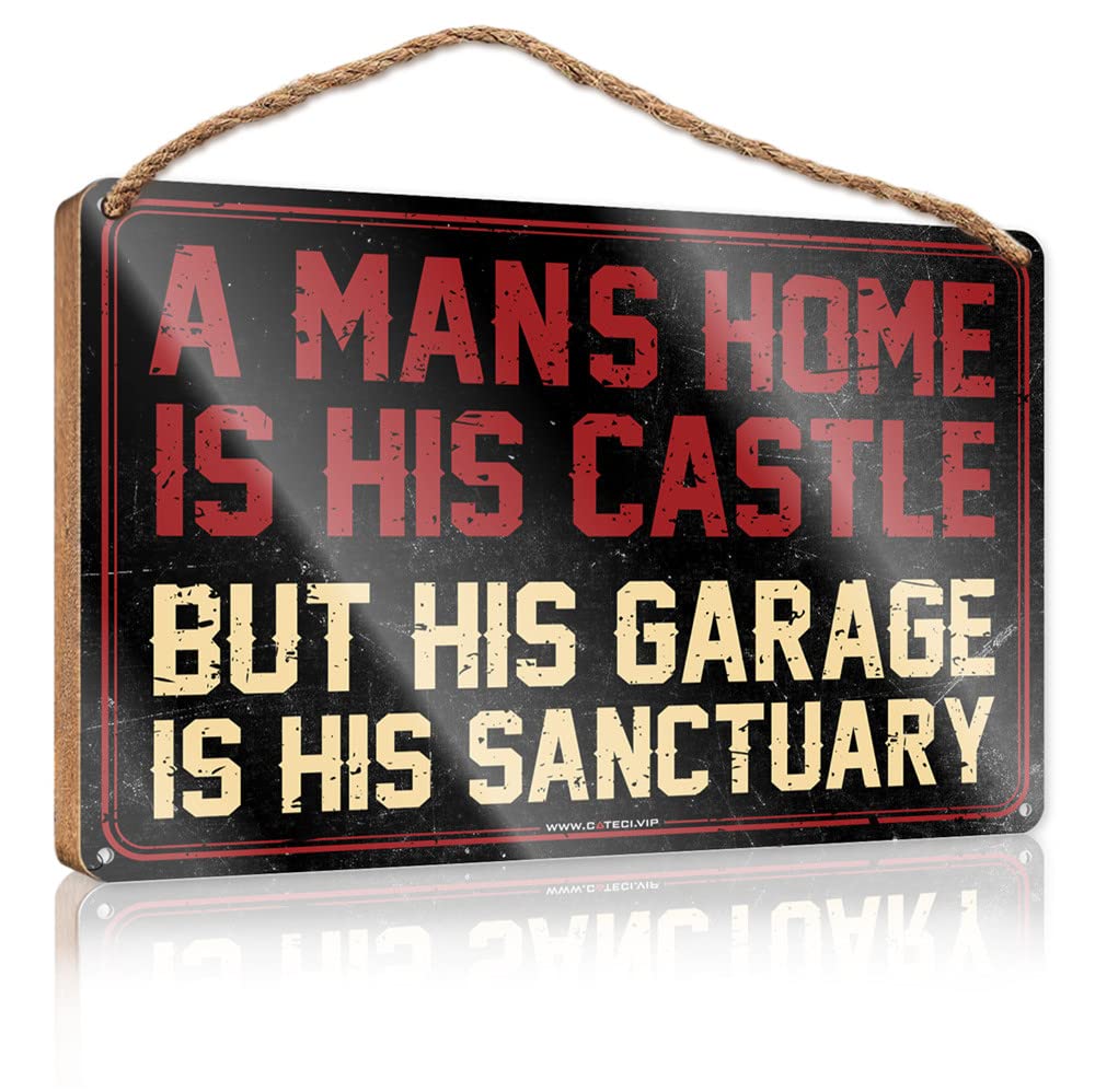 Mancave Signs And Decor A Man'S Home Is His Castle But His Garage Is His Sanctuary Wooden Sign Wood Sign Plaque Bathroom Signs For Door(20X30CM)