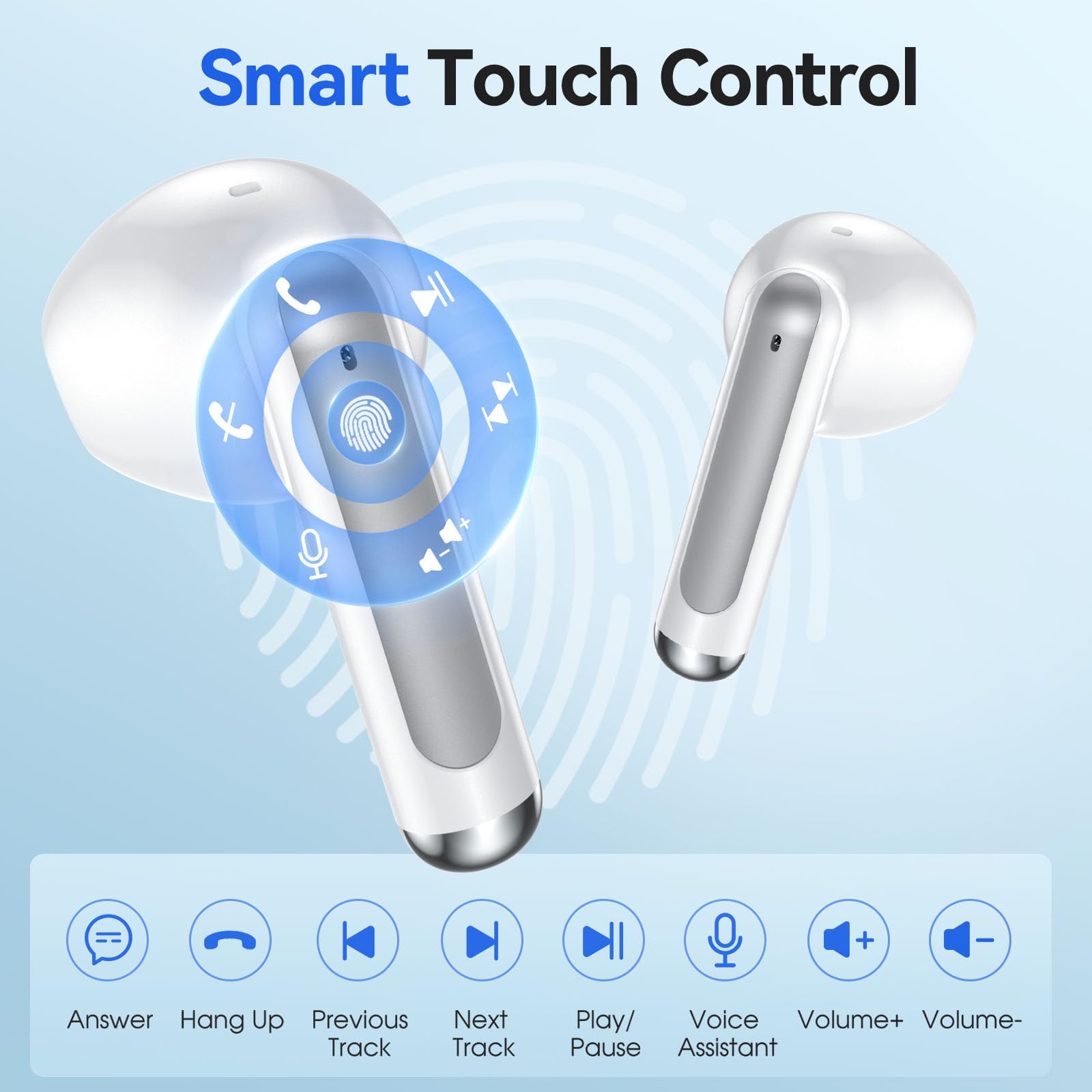 Cuffie Bluetooth, Auricolari Bluetooth HiFi Stereo, 50 Ore in Ear Cuffiette con 4 ENC Noise Cancelling Mic, IP7 Impermeabile Sport Cuffie Senza Fili, Auricolari con Display LED, USB-C Charging Bianco