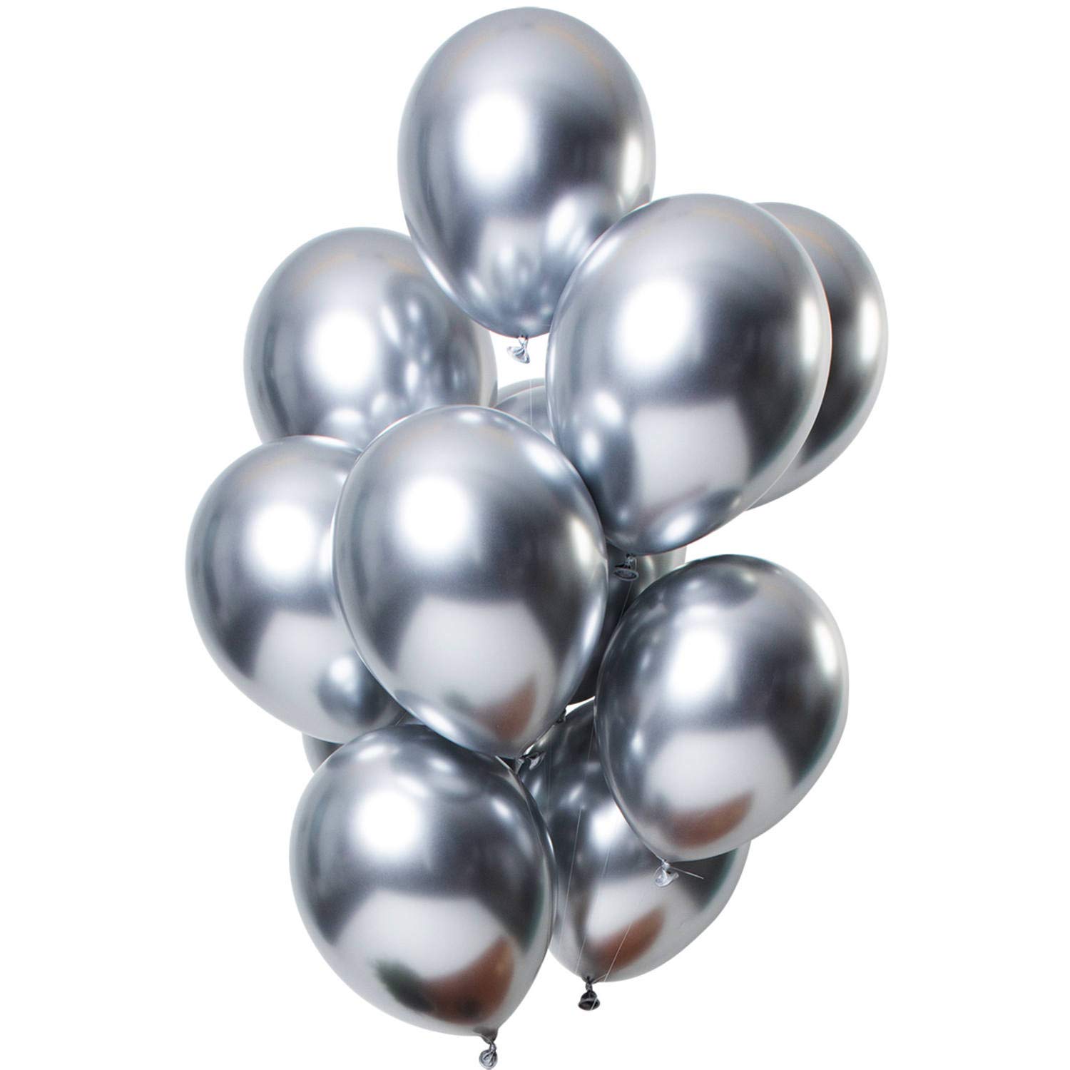 Folat 69710 Balloons Mirror Effect Silver 33 cm Pack of 12 Latex Helium Balloons, Birthday Decoration, 30 cm
