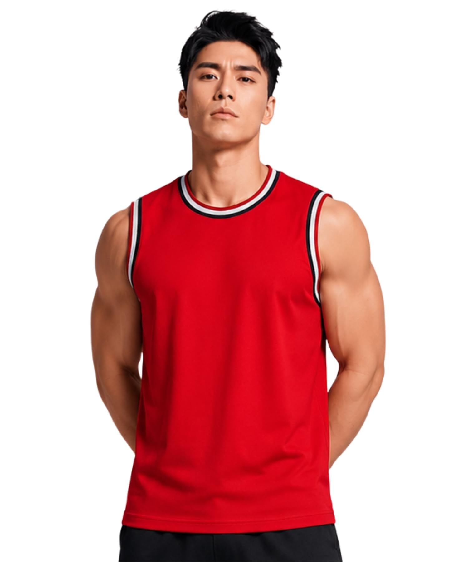 Men's Sleeveless T-Shirt | Premium Cotton Blend Crew Neck Tank Top | Stylish Casual, Sports & Gym Wear Solid Vest with Contrast Piping Regular Fit (in, Alpha, S, Regular, Red)-image-49